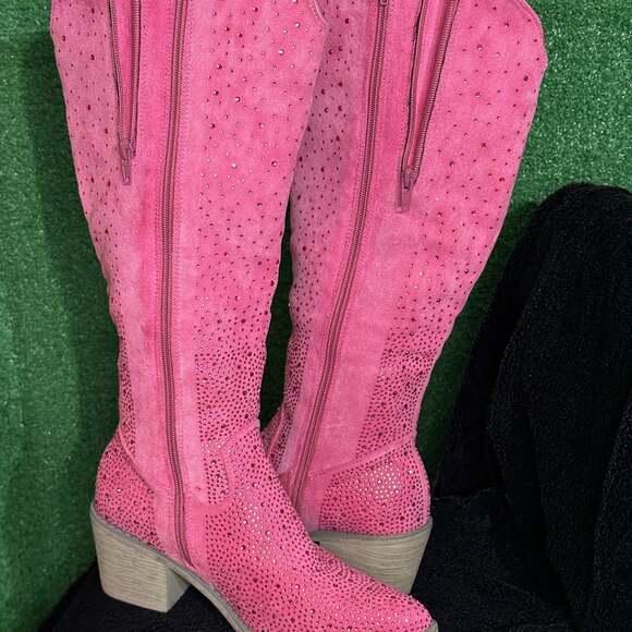 Pierre Dumas Hot Pink Tall Rhinestone Western Boots - Picture 3 of 6